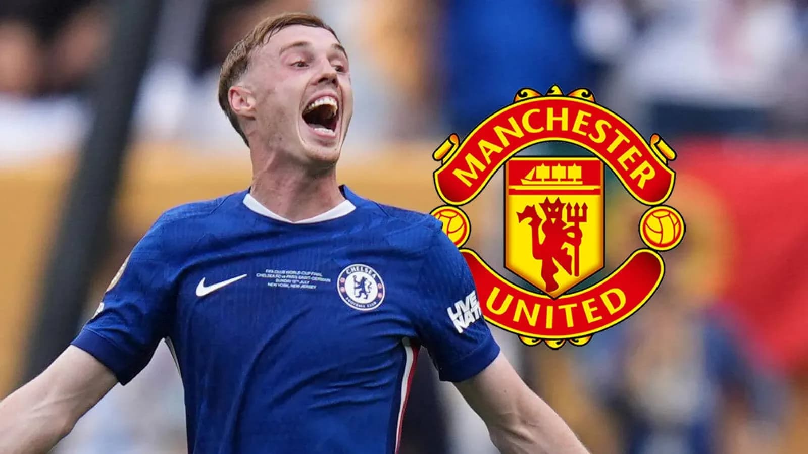 Chelsea player celebrating with Manchester United logo