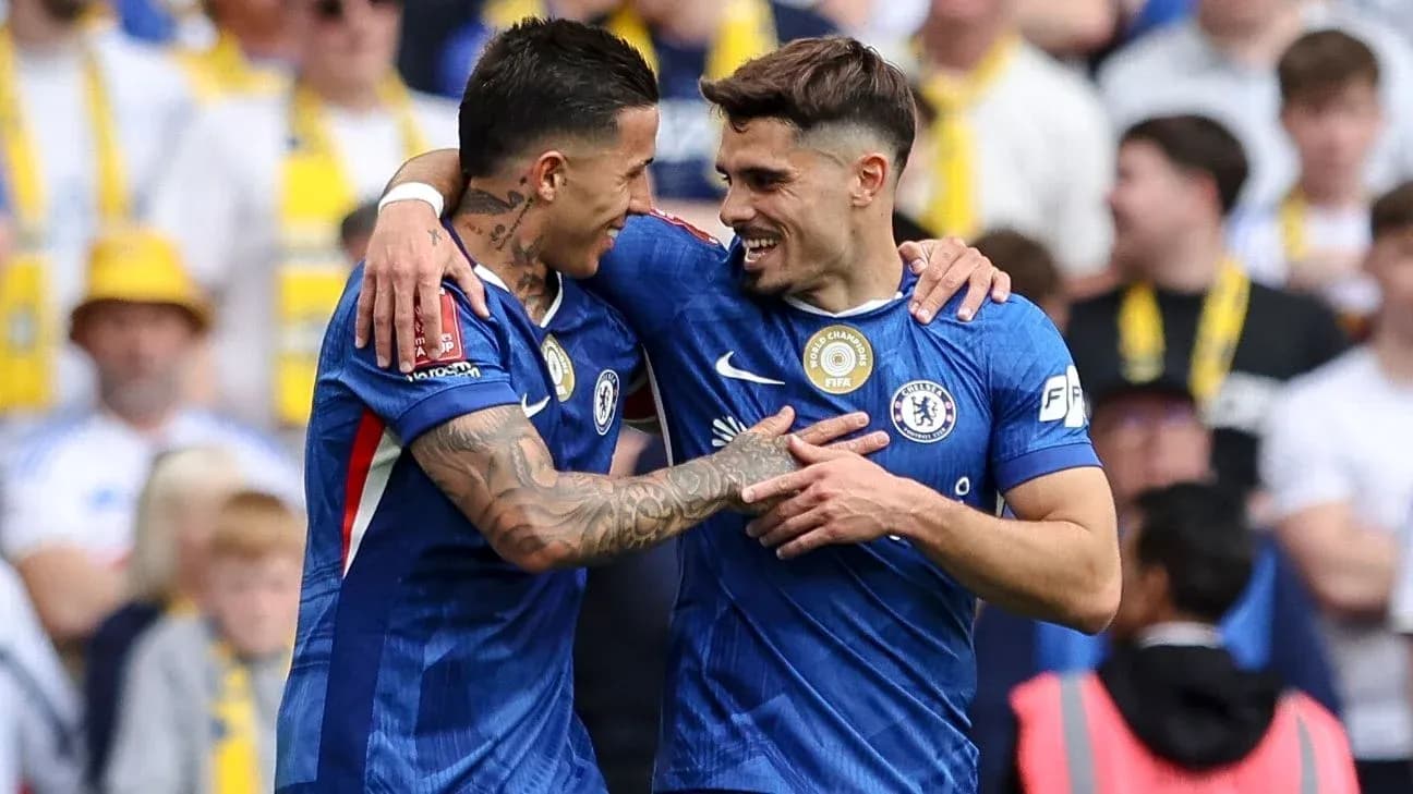 Chelsea players celebrating a goal together
