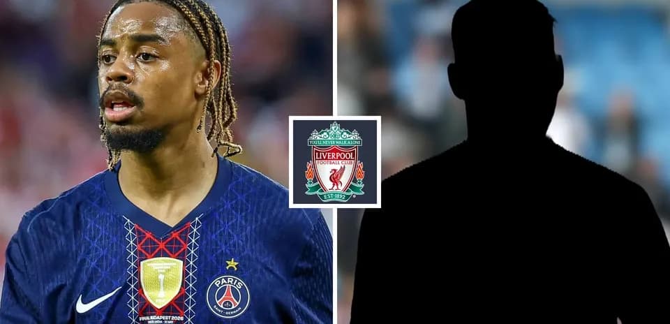 Player in PSG jersey with Liverpool logo overlay