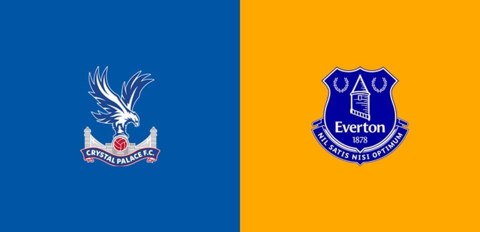 Logos of Crystal Palace and Everton on colored backgrounds