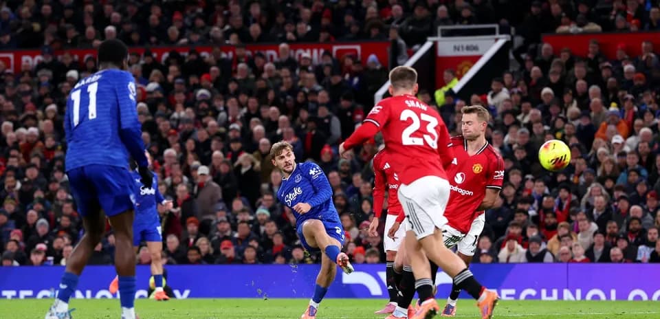 Everton player striking the ball during match