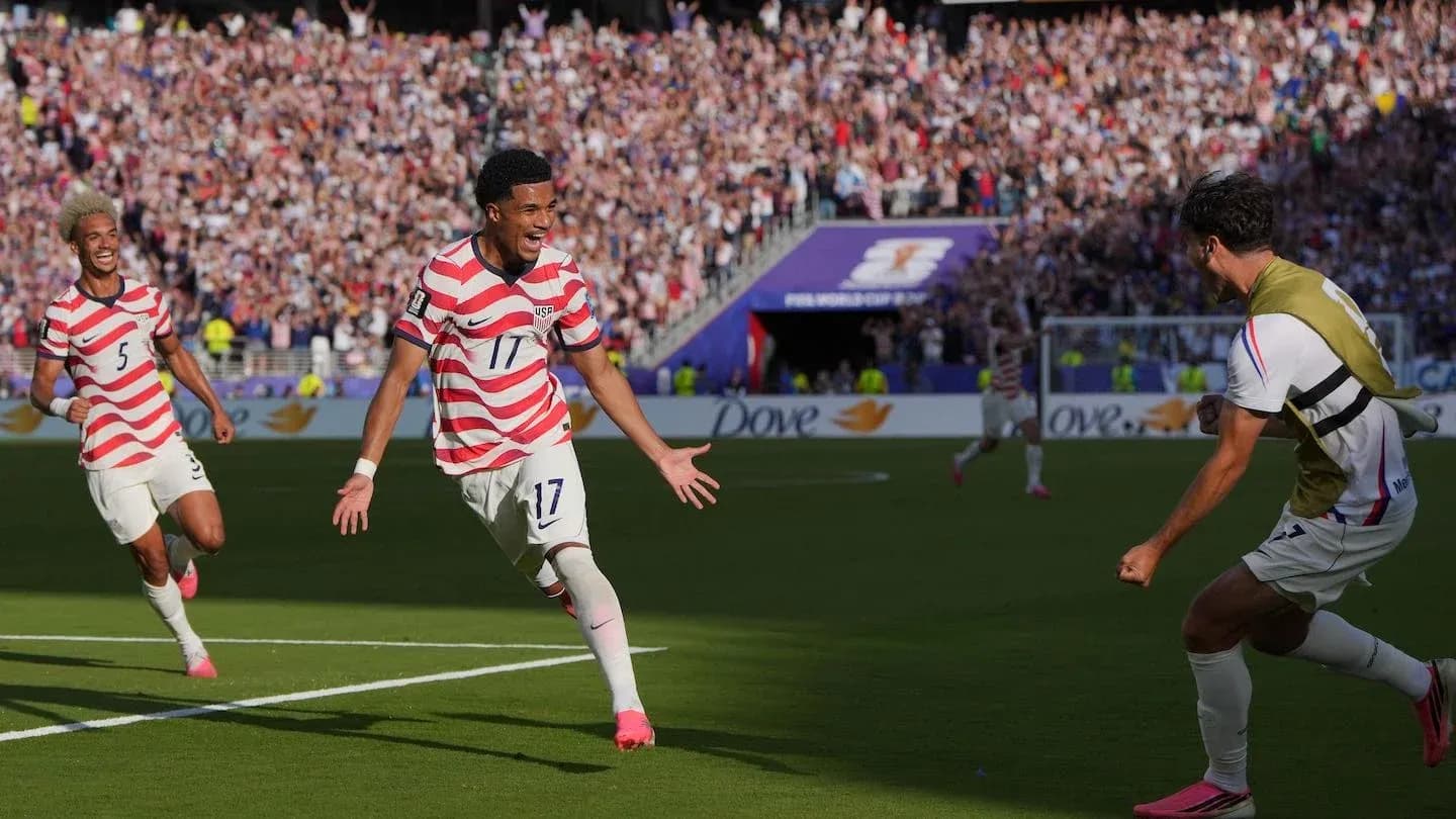 USA players celebrating goal during World Cup match
