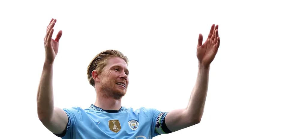 Player celebrating with arms raised on field