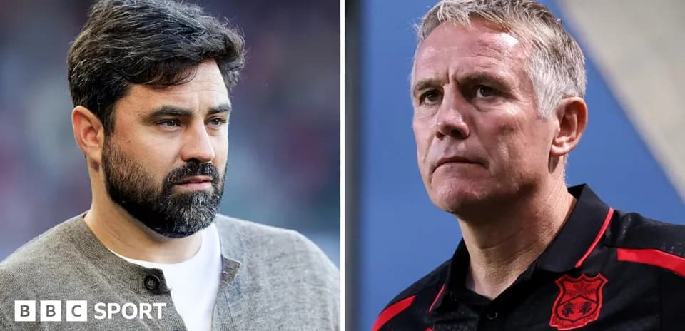 Two football managers during a match split image