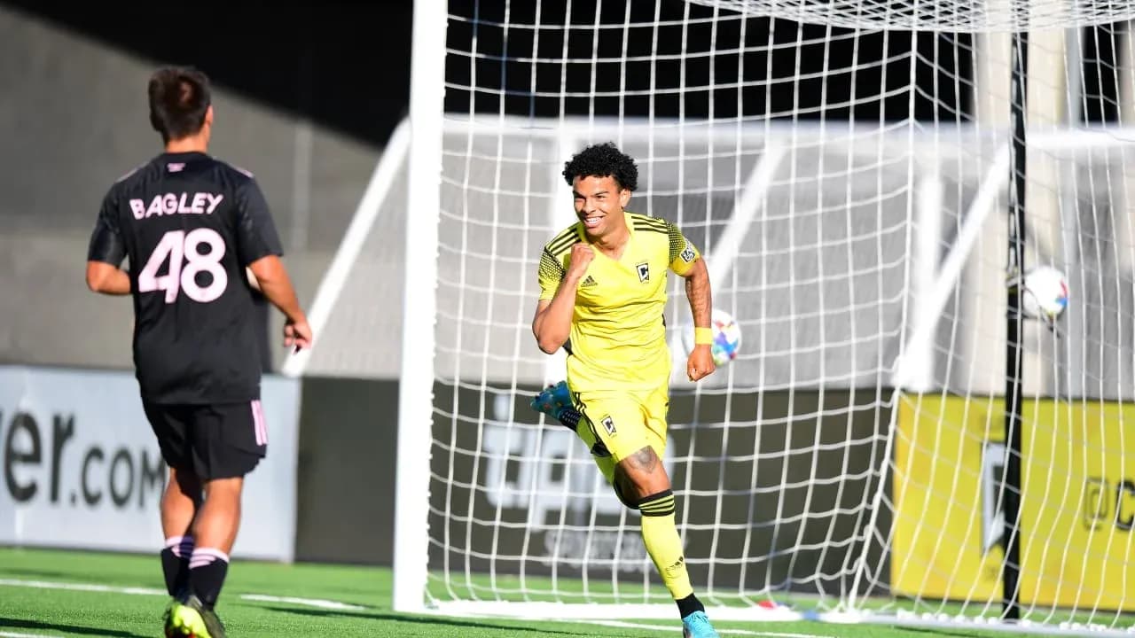 Columbus Crew II player celebrating a goal