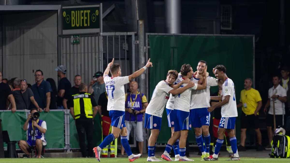 HNK Hajduk Split players celebrating a goal