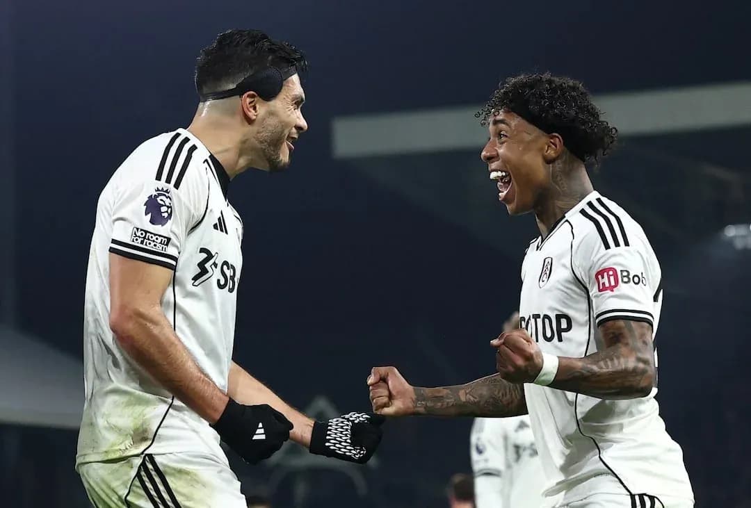 Fulham players celebrating a goal during match
