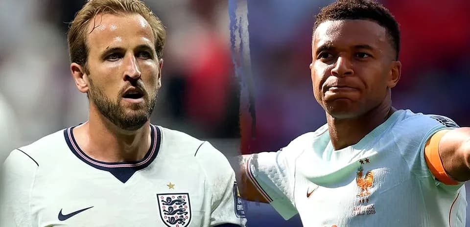 Harry Kane and Kylian Mbappé during match