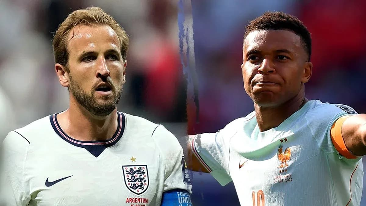 Harry Kane and Kylian Mbappé during match