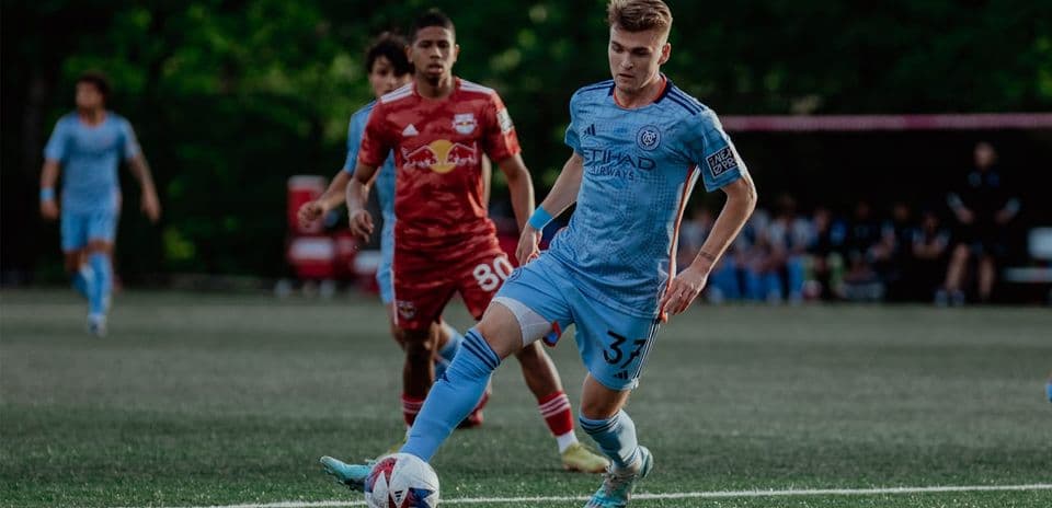 Player kicking ball during New York RB II match