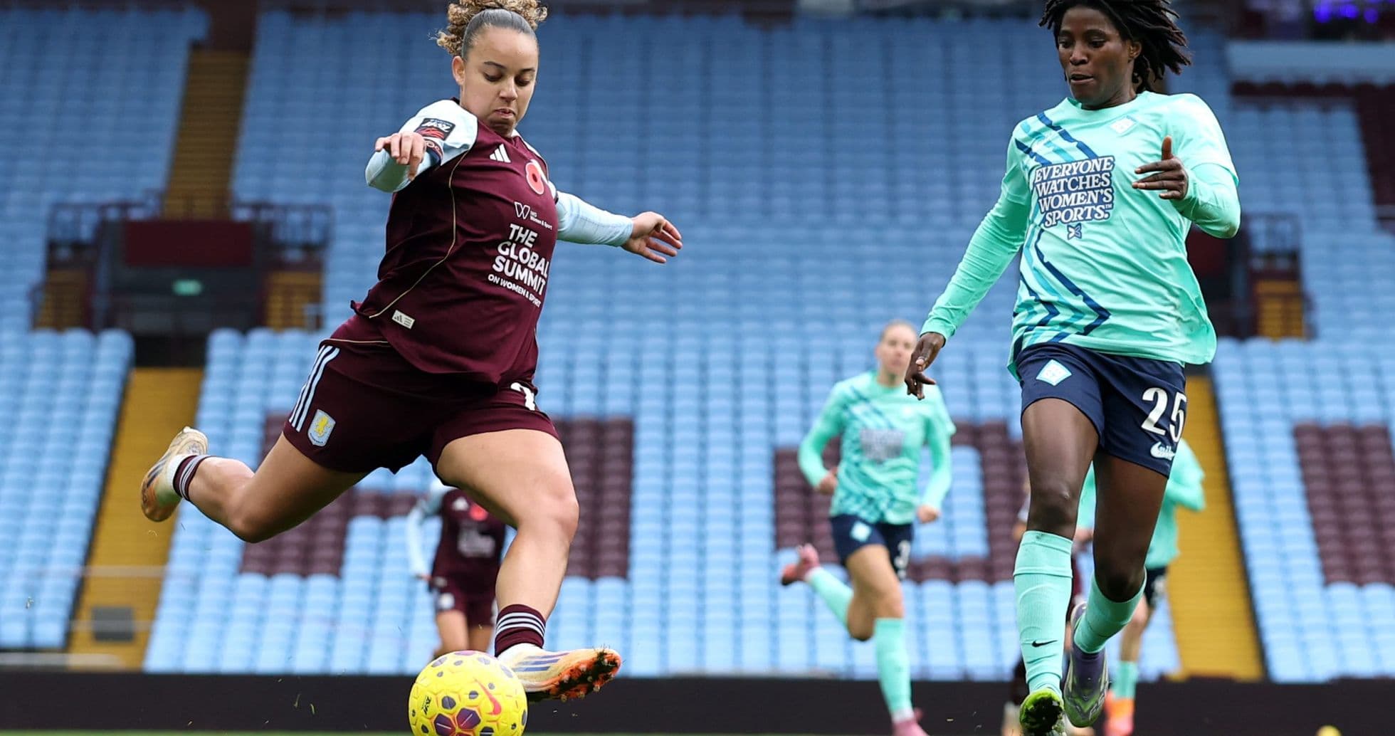 Aston Villa player kicking the ball during match