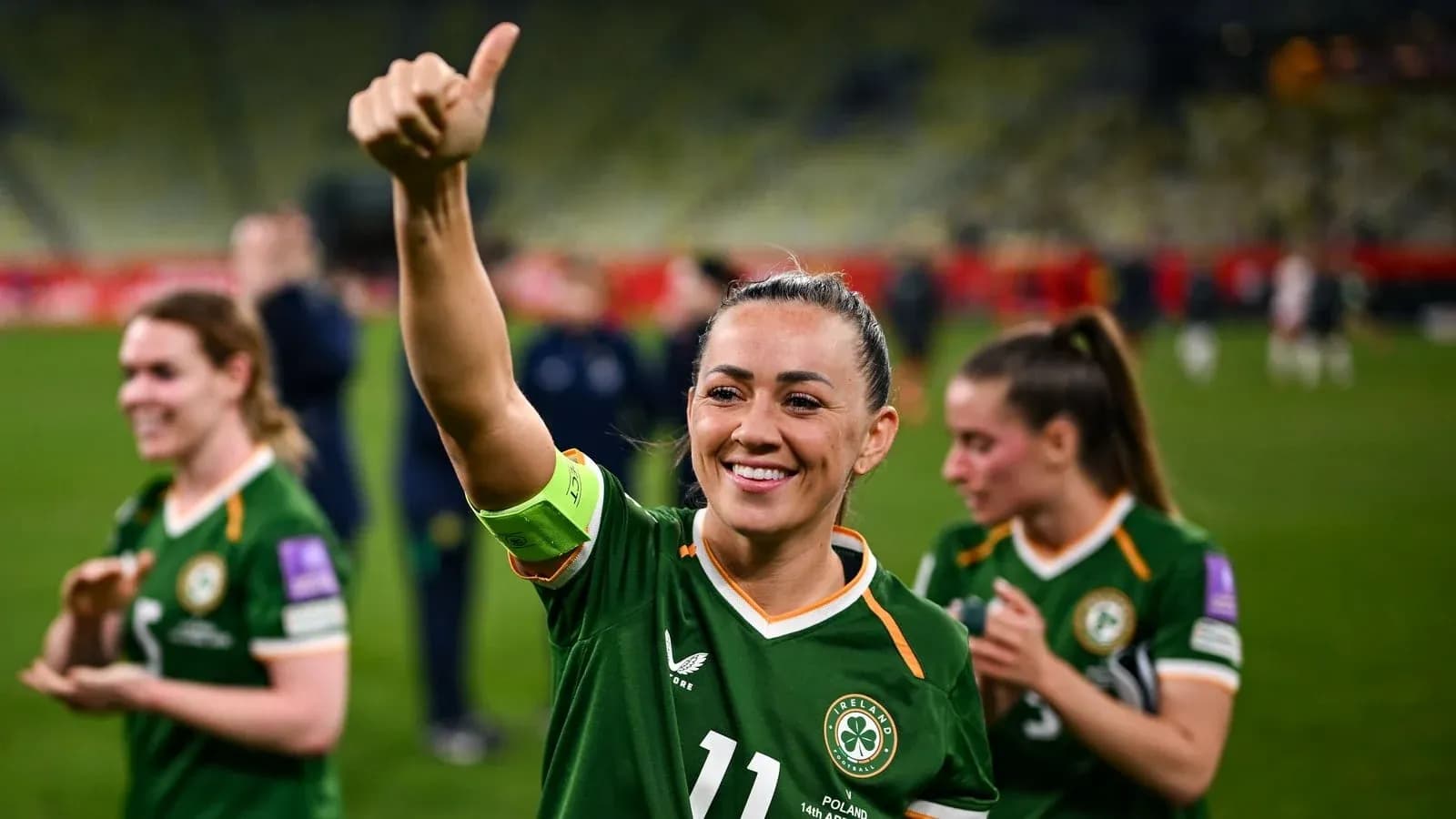 Player celebrating with teammates after the match