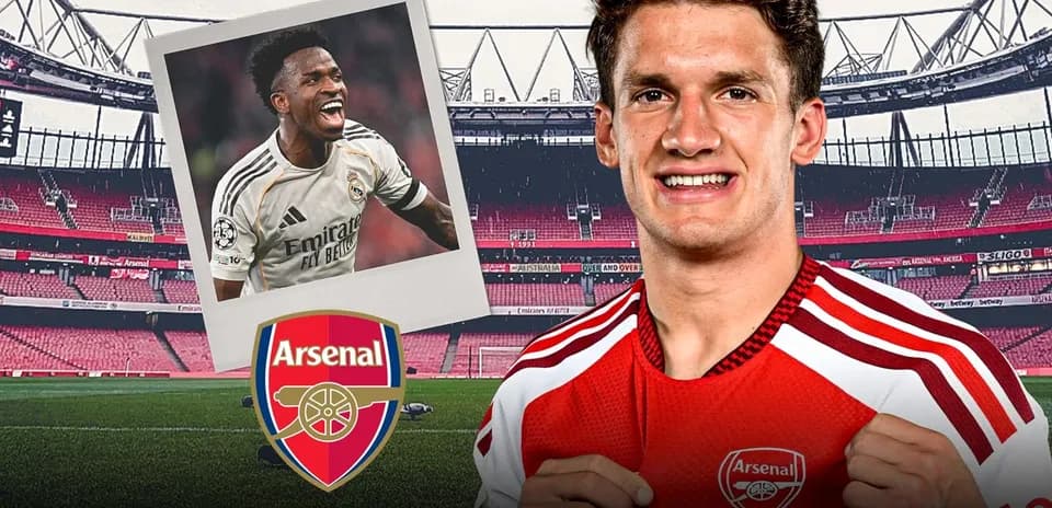 Two players featured with Arsenal logo and stadium
