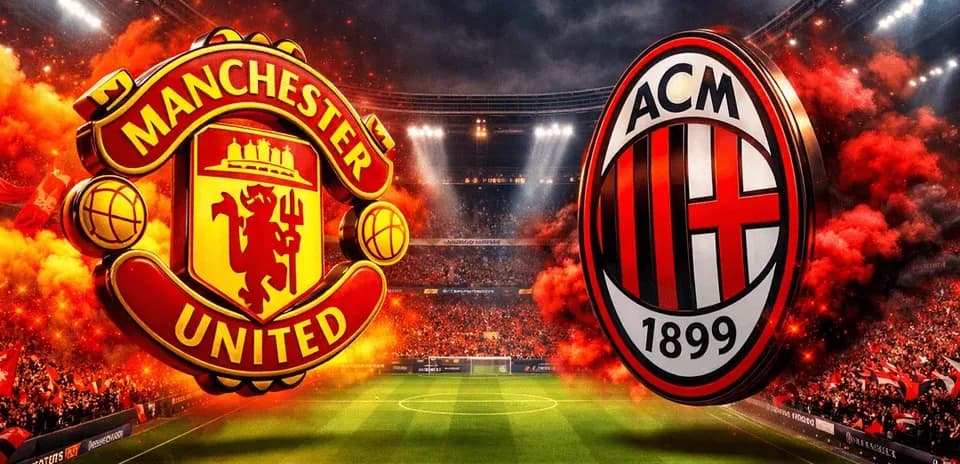 Logos of Manchester United and AC Milan displayed