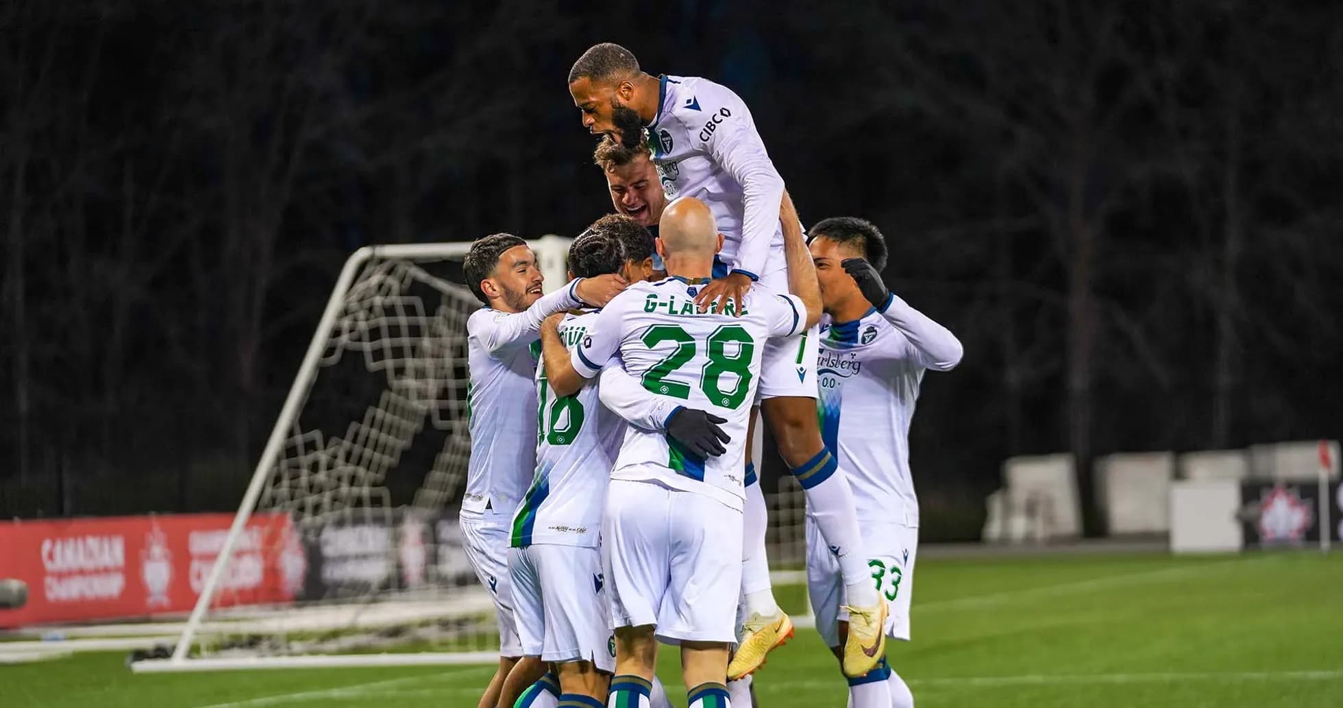 Vancouver FC celebrating a goal during match