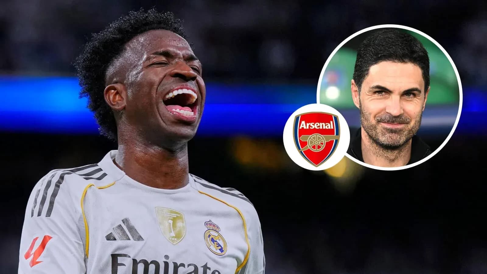 Vinicius Jr. celebrating with Real Madrid logo