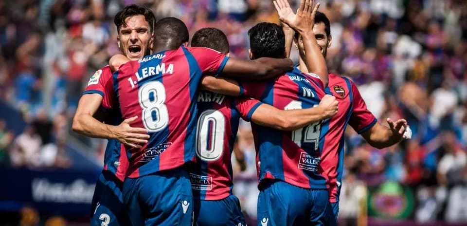 Levante players celebrating a goal during match