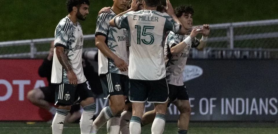 Portland Timbers II players celebrating a goal