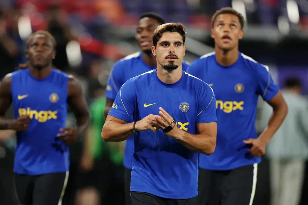 Chelsea players warming up before the match
