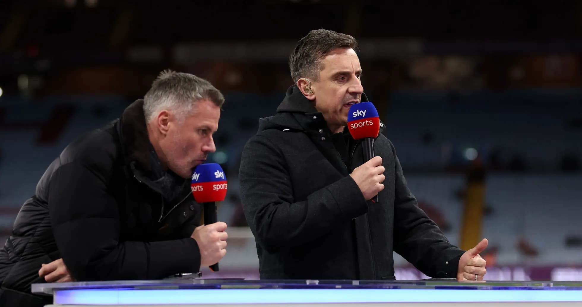 Two commentators discussing on Sky Sports set