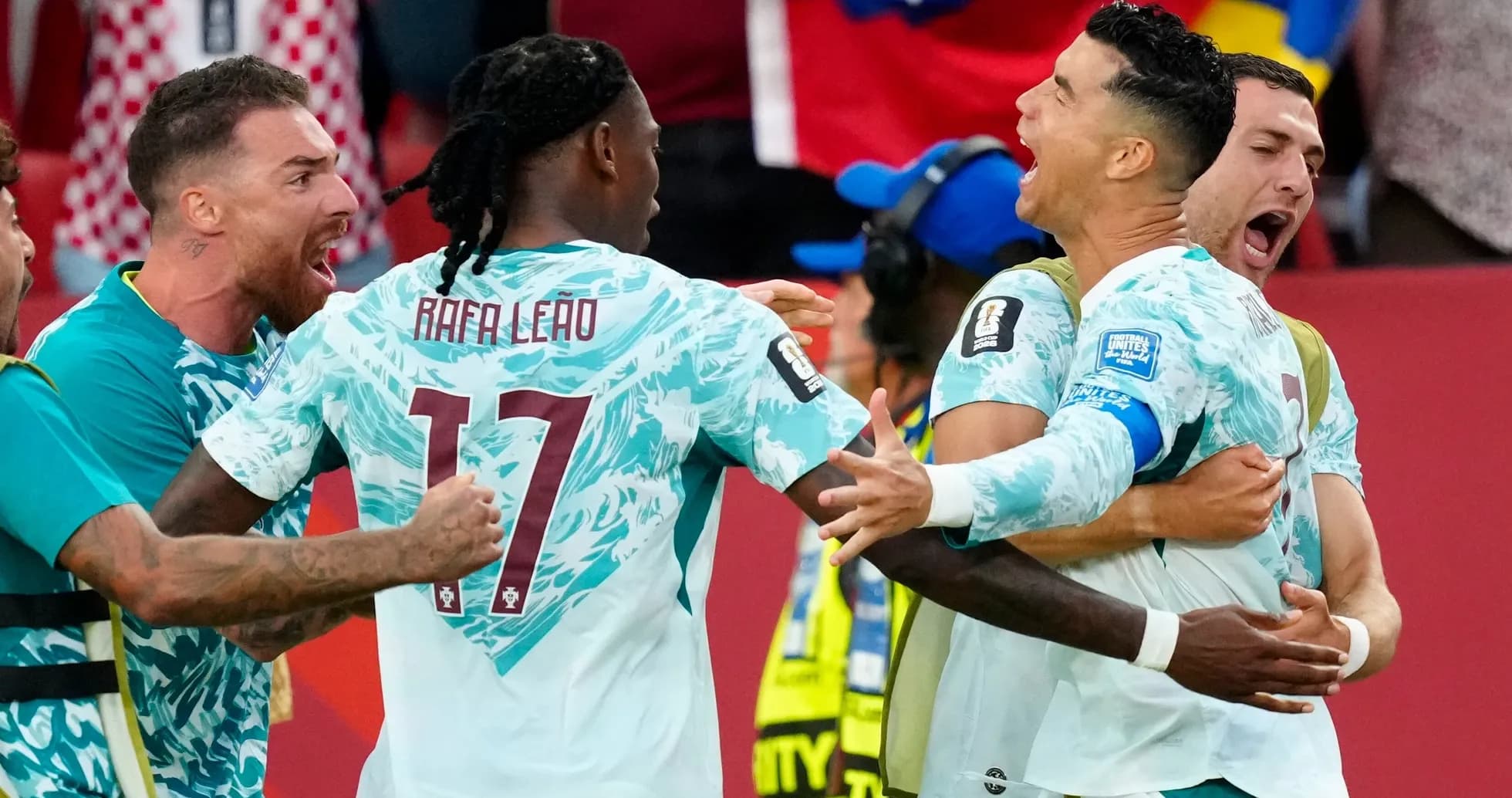 Portugal players celebrating a goal during match