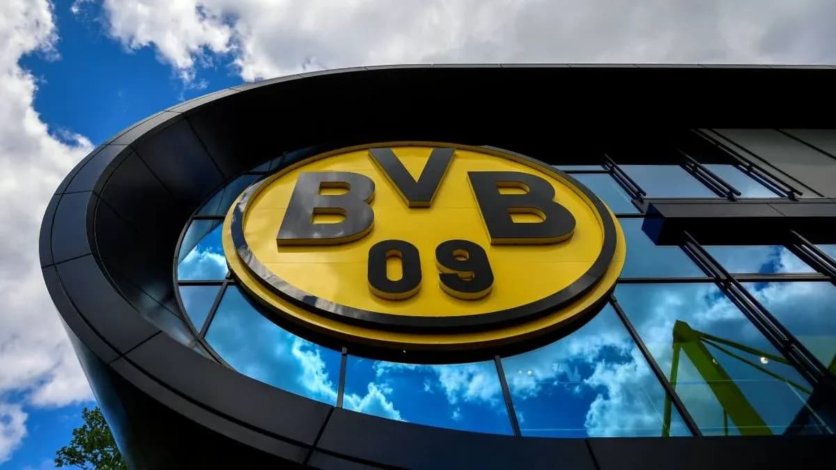 Borussia Dortmund logo on modern building exterior