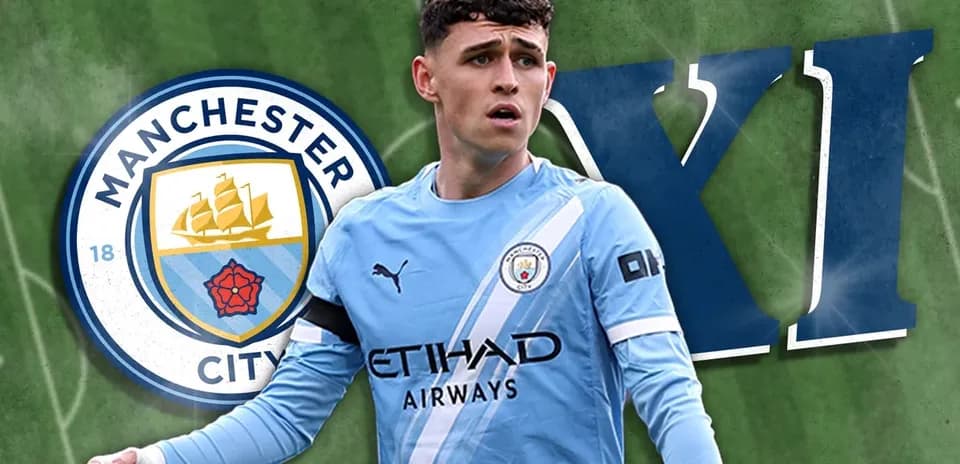 Phil Foden in Manchester City kit on field