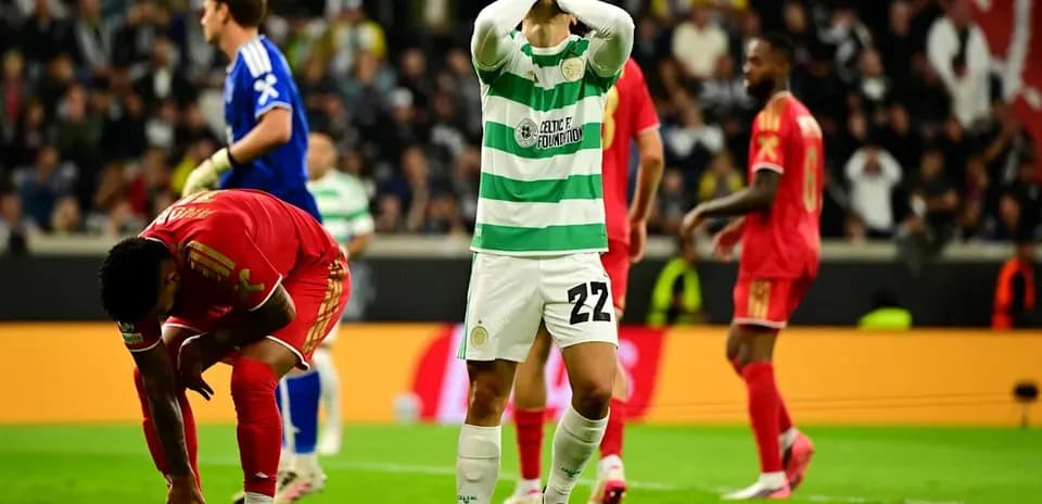 Celtic player reacting after a missed opportunity