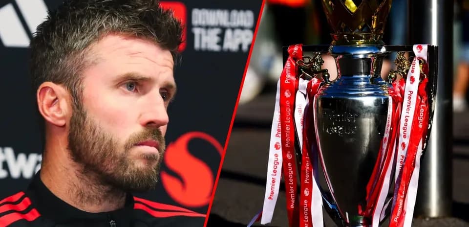 Player at press conference next to Premier League trophy