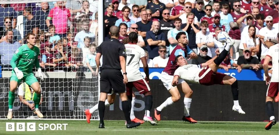 Player attempting an overhead kick near goal