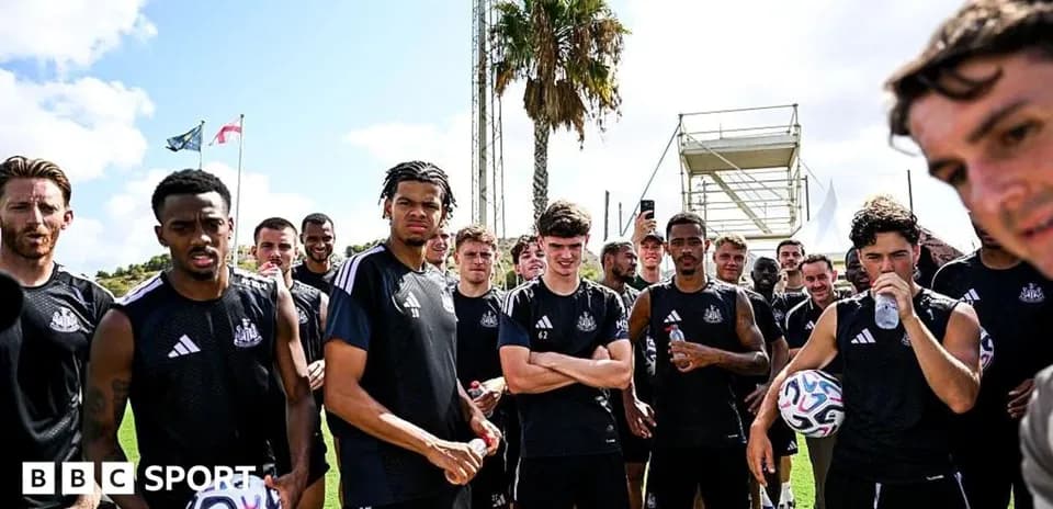Newcastle United players during training session outdoors