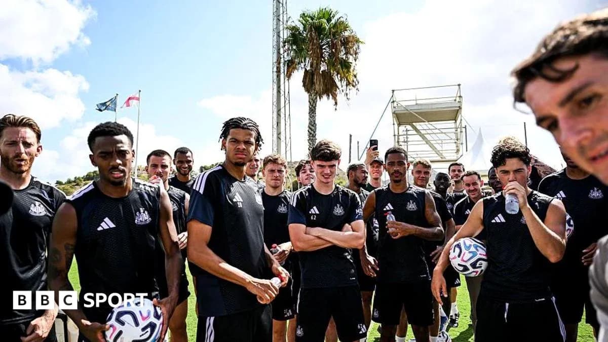 Newcastle United players during training session outdoors