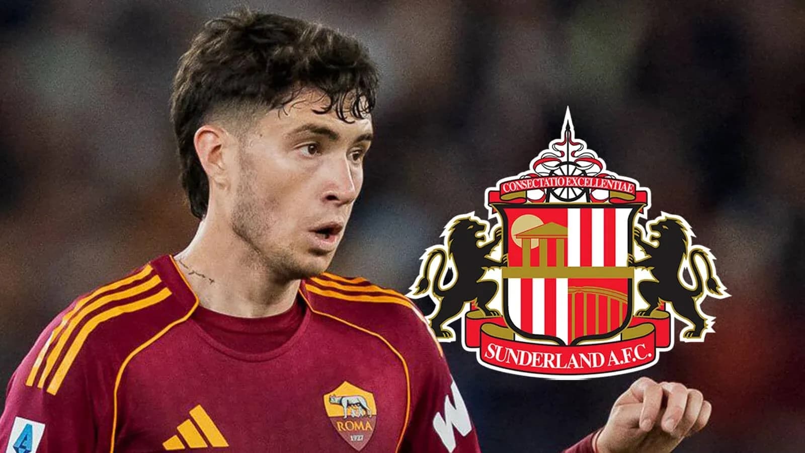 Player in AS Roma jersey with Sunderland AFC logo