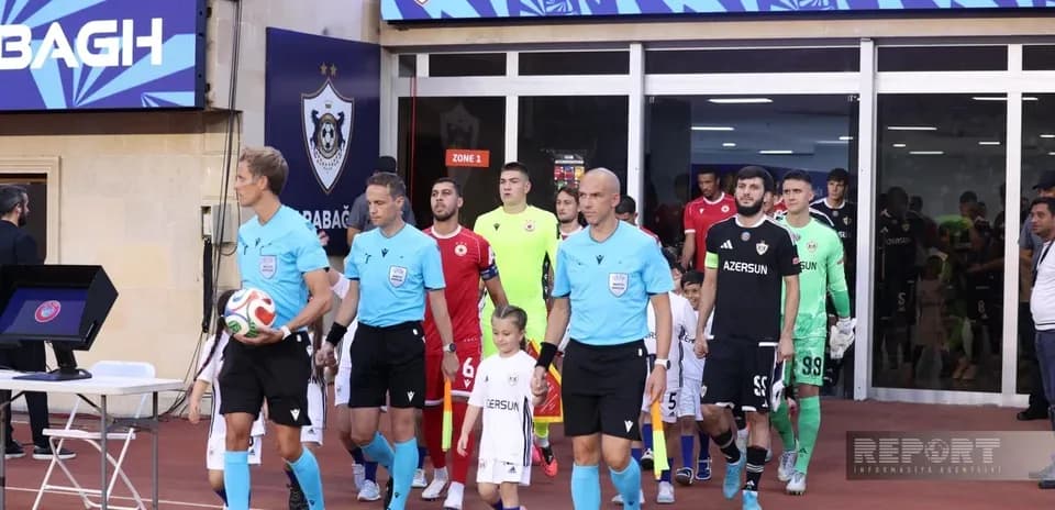Teams entering the pitch for Qarabag vs CSKA Sofia