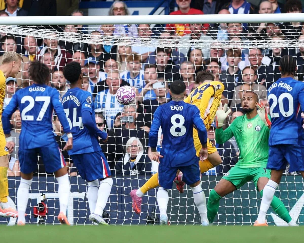 Players contesting a goal during Brighton vs Chelsea