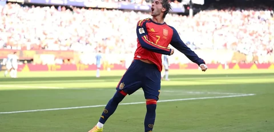 Player celebrating goal during Spain match