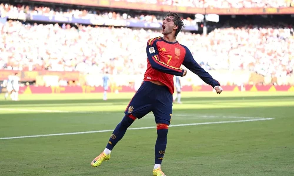 Player celebrating goal during Spain match