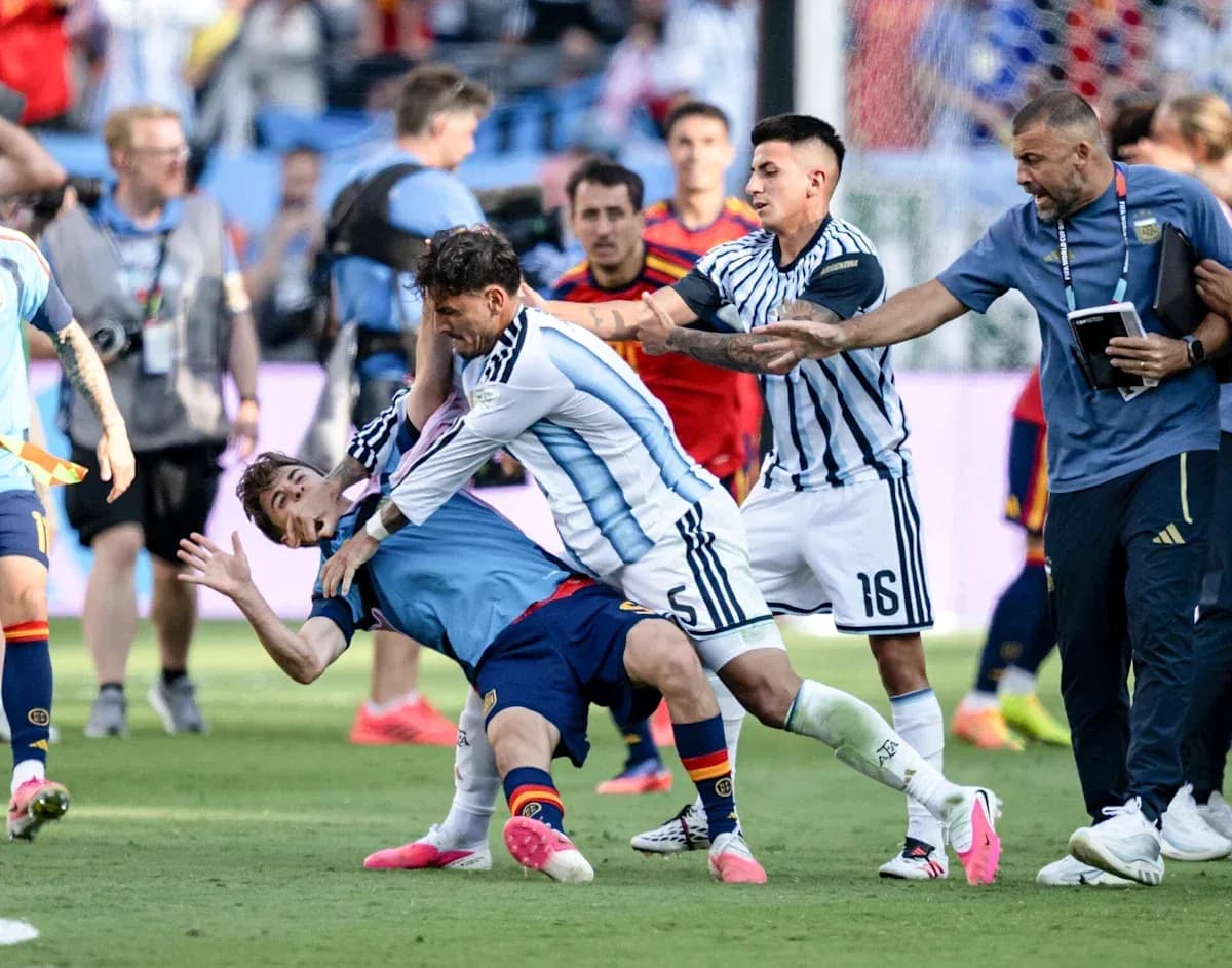 Players clashing during intense match confrontation
