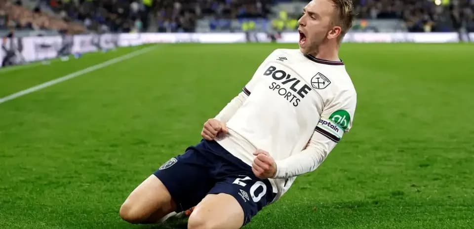 West Ham player celebrating a goal on pitch