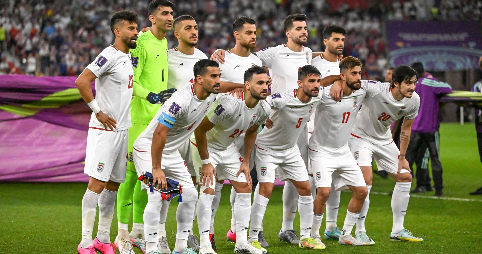 Iran national football team posing for photo before match