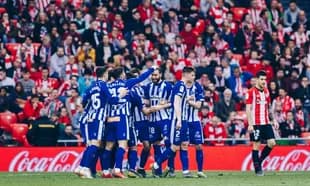 Alaves players celebrating a goal during match