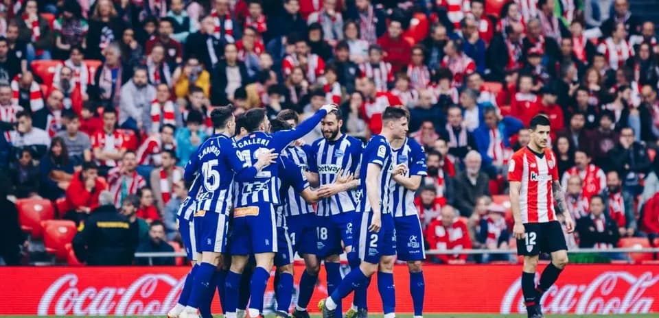 Alaves players celebrating a goal during match