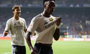 Vinícius Júnior celebrating a goal for Real Madrid