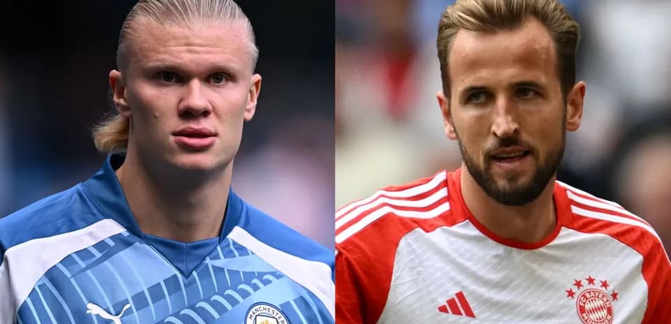 Erling Haaland and Harry Kane during match warm-up