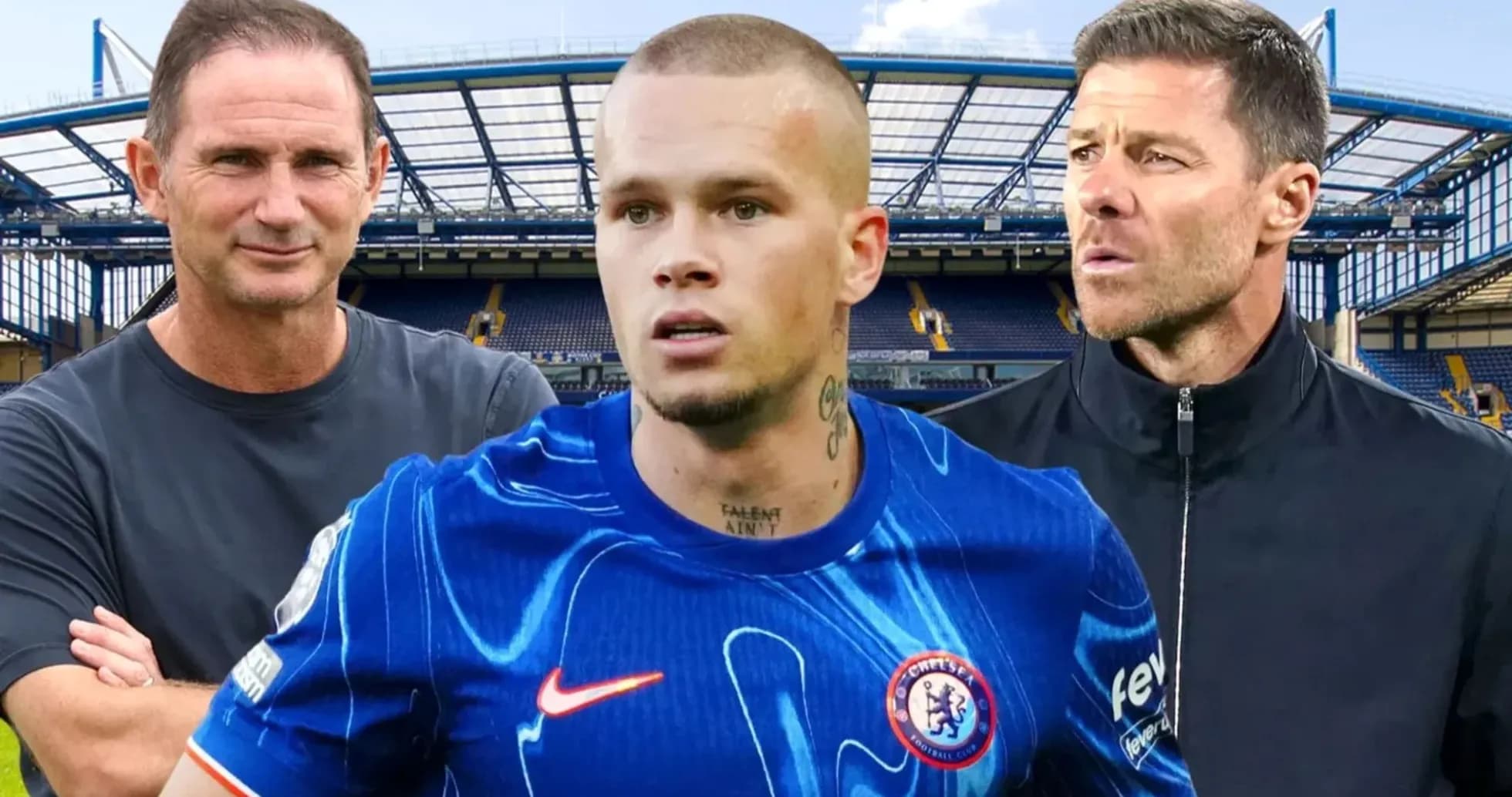 Three football coaches and player at stadium