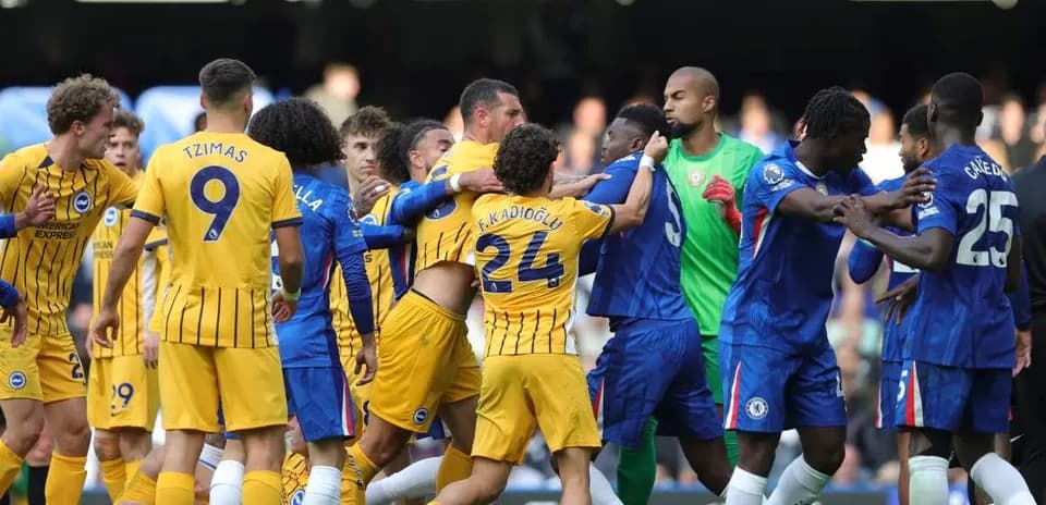 Players from Chelsea and Brighton in heated confrontation