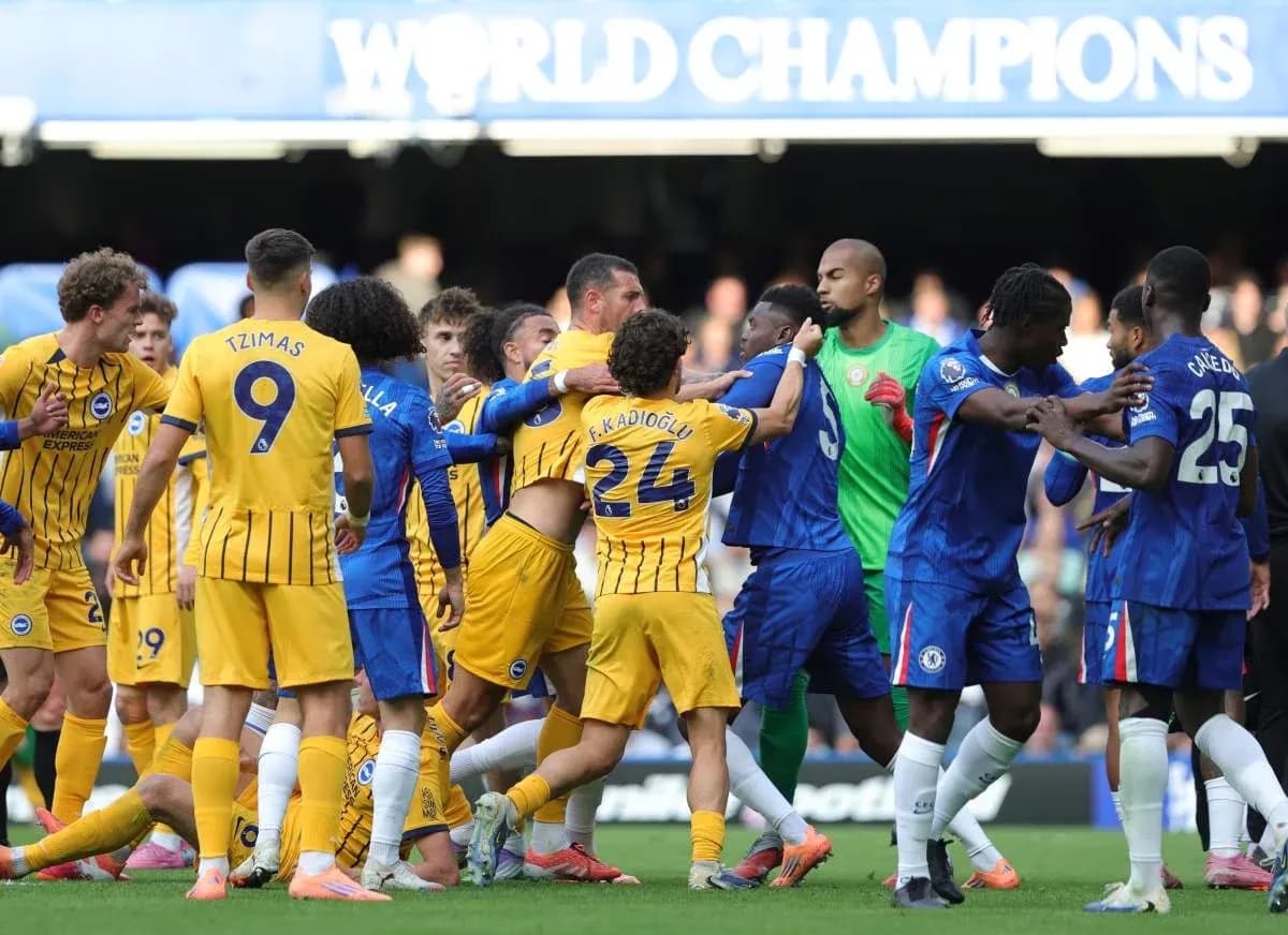 Players from Chelsea and Brighton in heated confrontation