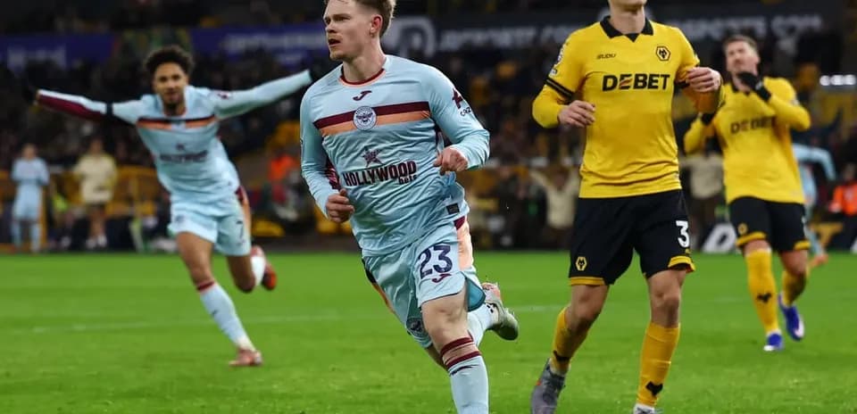 Brentford player celebrating a goal against Wolves