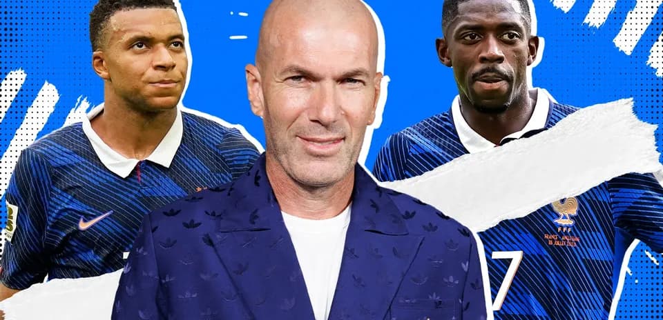 Mbappé, Zidane, and Dembélé in France kits