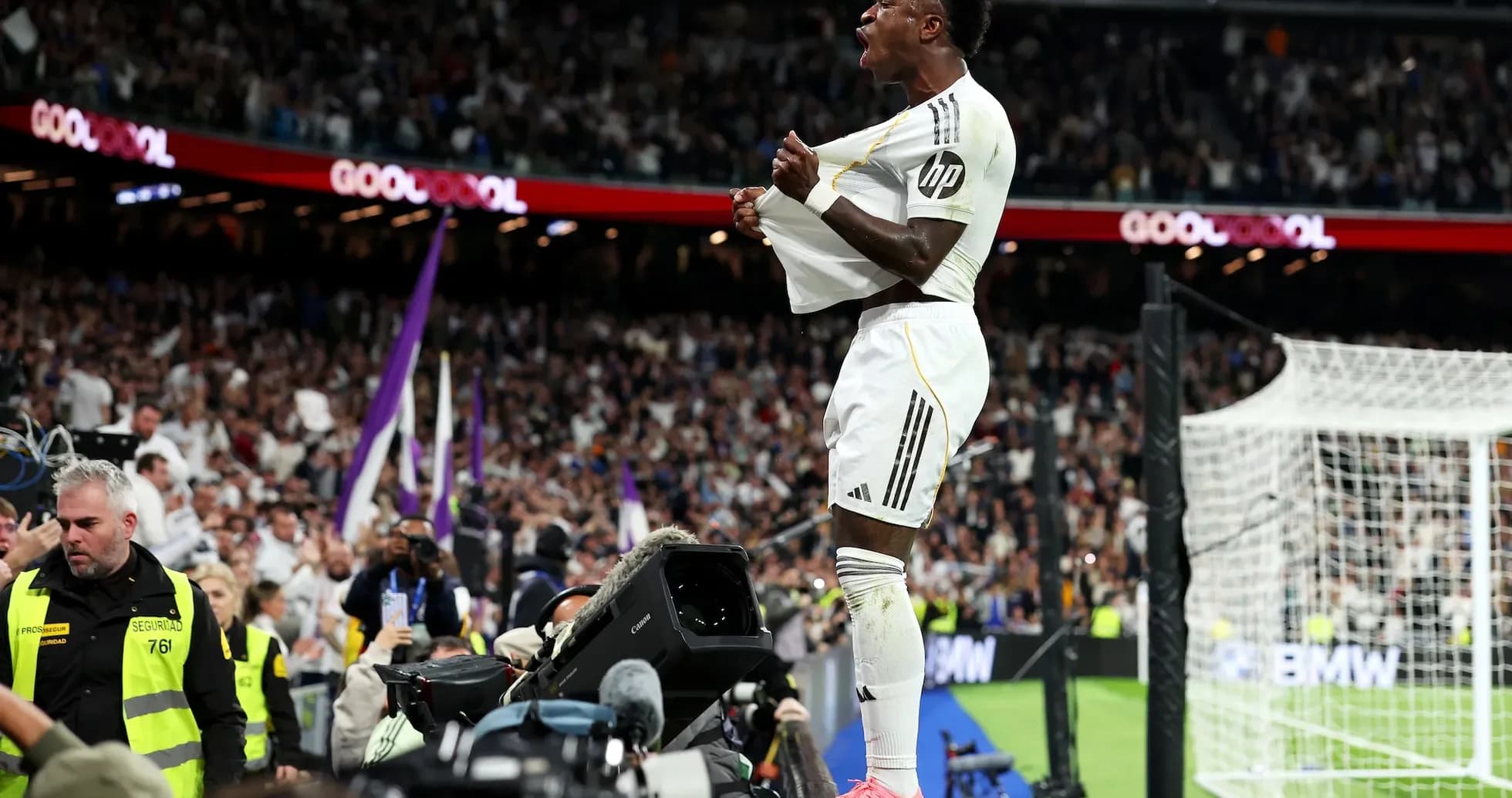 Vinícius Júnior celebrating a goal for Real Madrid